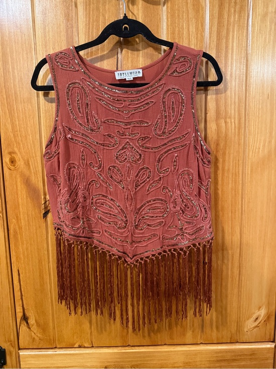 Idyllwind Tops - Idyllwind Beaded Fringe Tank Top in Rust